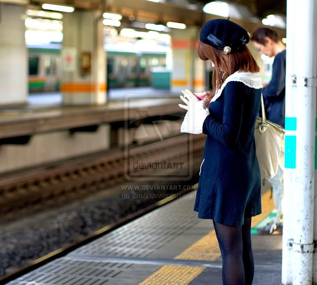 japanese girl waiting for train
